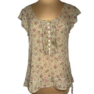 Mudd Y2K cottagecore floral chiffon flutter sleeve blouse top fairycore kidcore